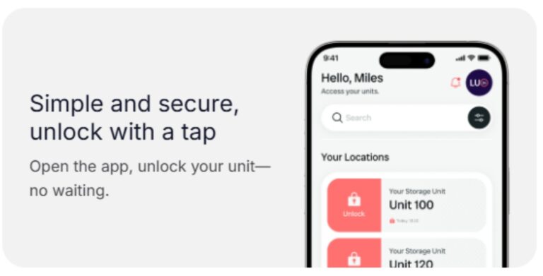 Simple and secure, unlock with a tap. Open the app and unlock your unit with no waiting.