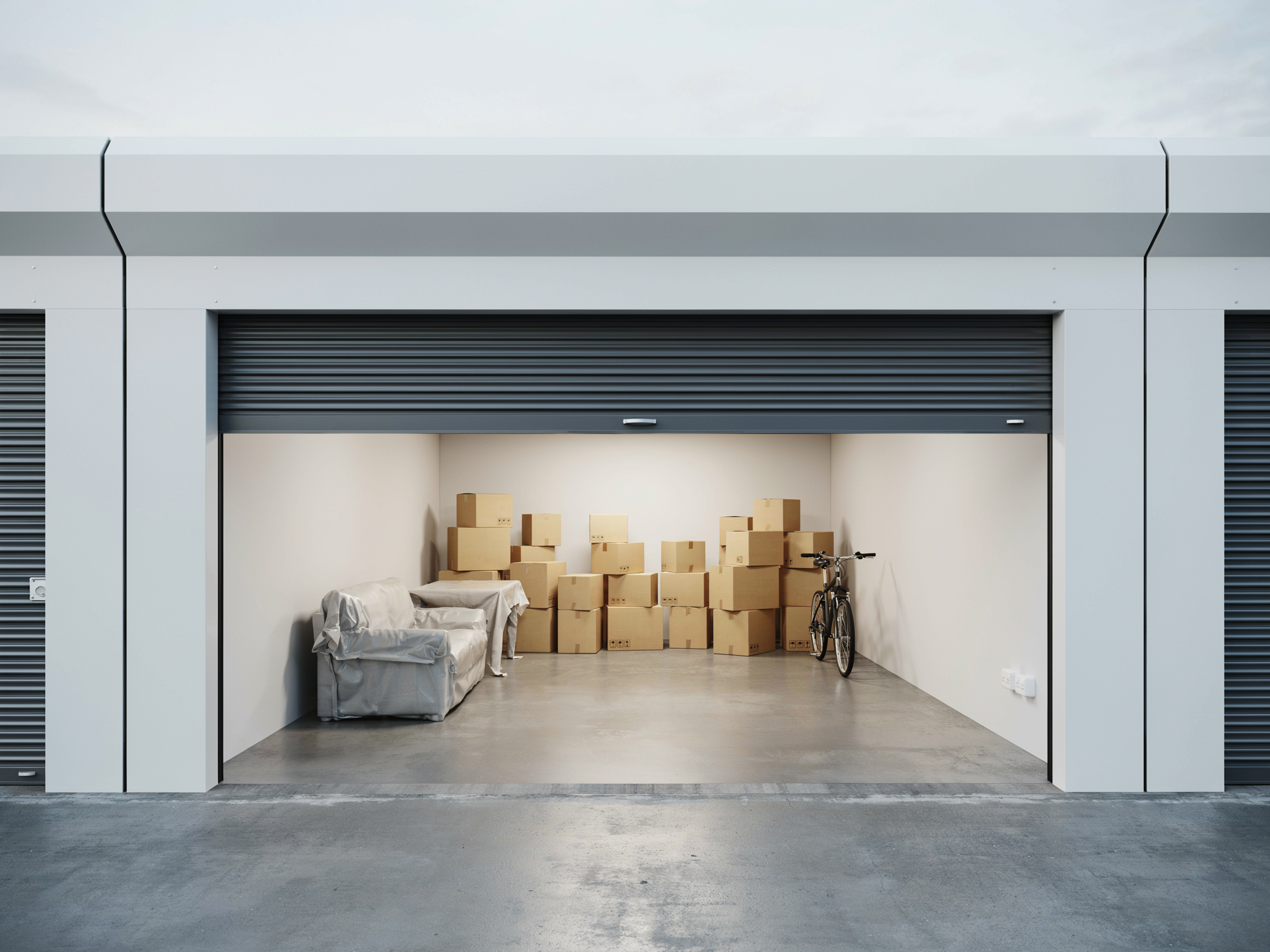 Household boxes and furniture neatly stored