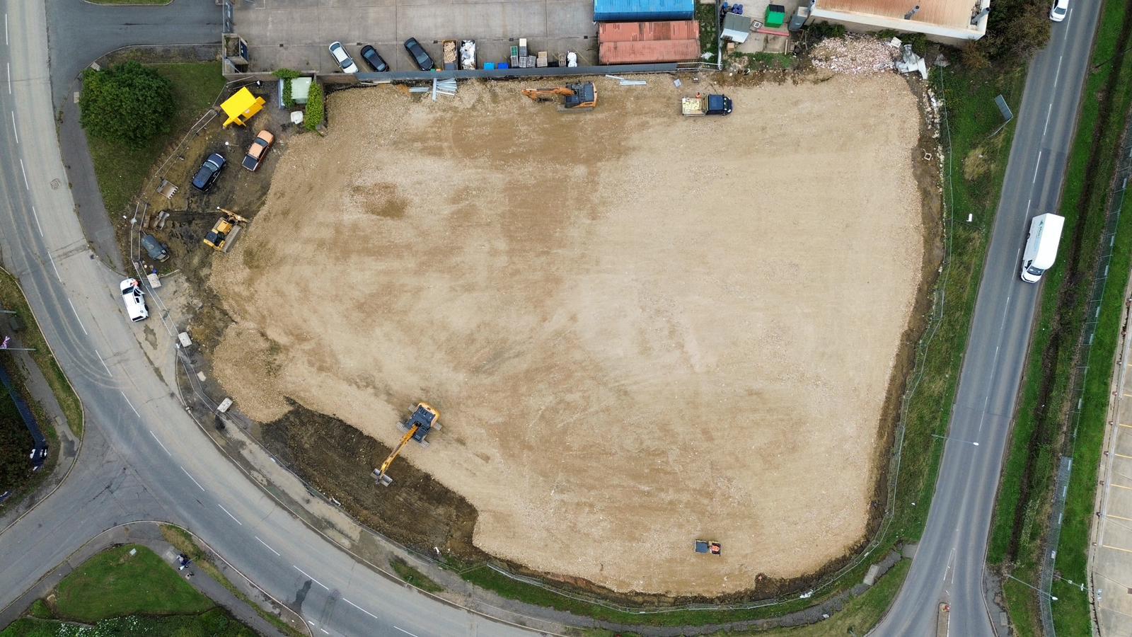 Aerial view of the cleared LockUp24 Corby site during development